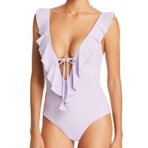 BECCA by Rebecca Virtue Purple Socialite Ruffle Plunge One-Piece Swimsuit Size S